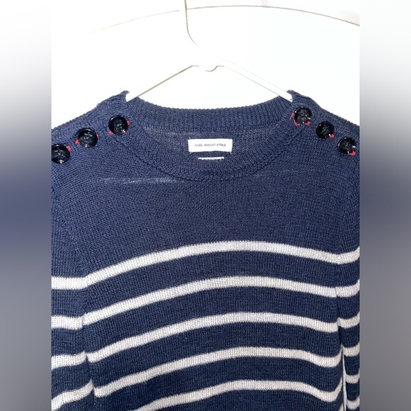 Isabel Marant Etoile Striped Navy Button Crewneck Sweater ⚓️🌊 Size 10 - Picture 10 of 15